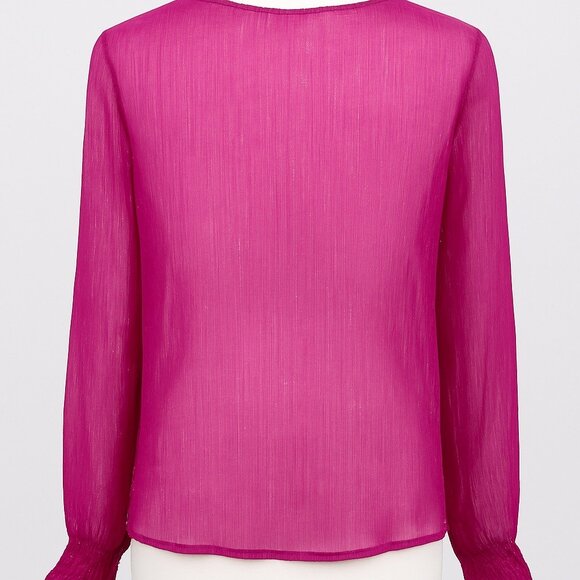 Simply Styled by Sears Sheer XL Fuschia Pink Long Sleeve Blouse Keyhole Neckline - Picture 5 of 10